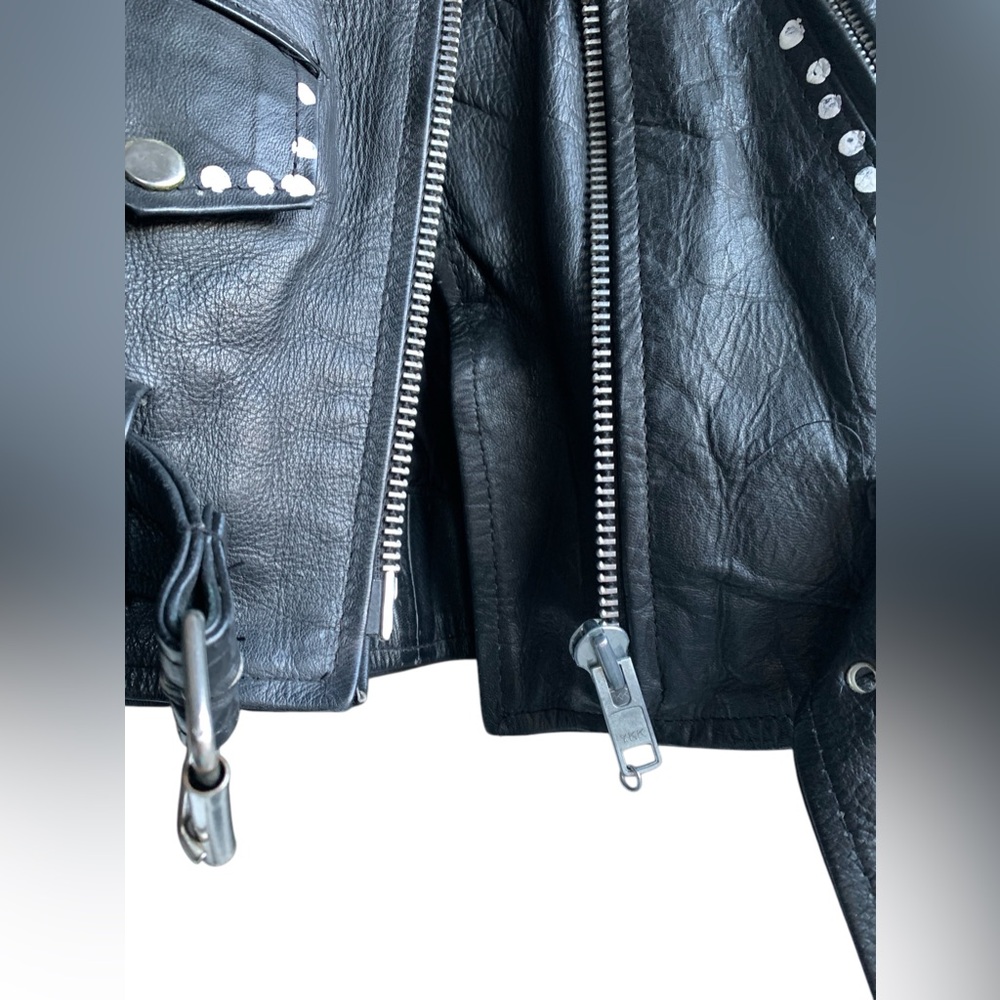 Vintage Black Leather Jacket Coat Artist Signed Mary Shell Fairy Painting Back - Picture 9 of 16